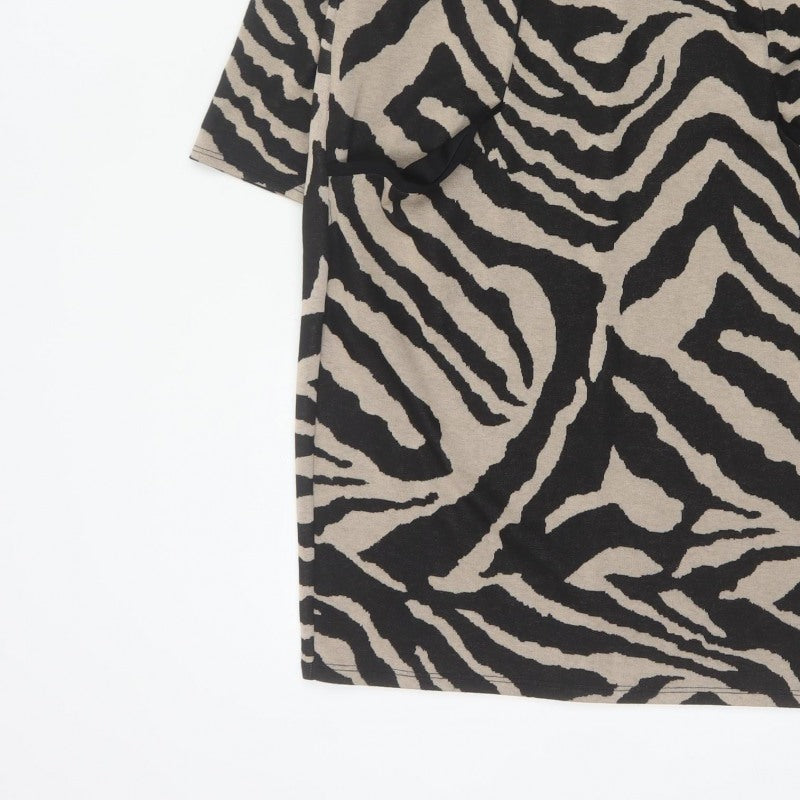 Wallis Women Black Beige Zebra Print Belted Sheath Dress UK 12