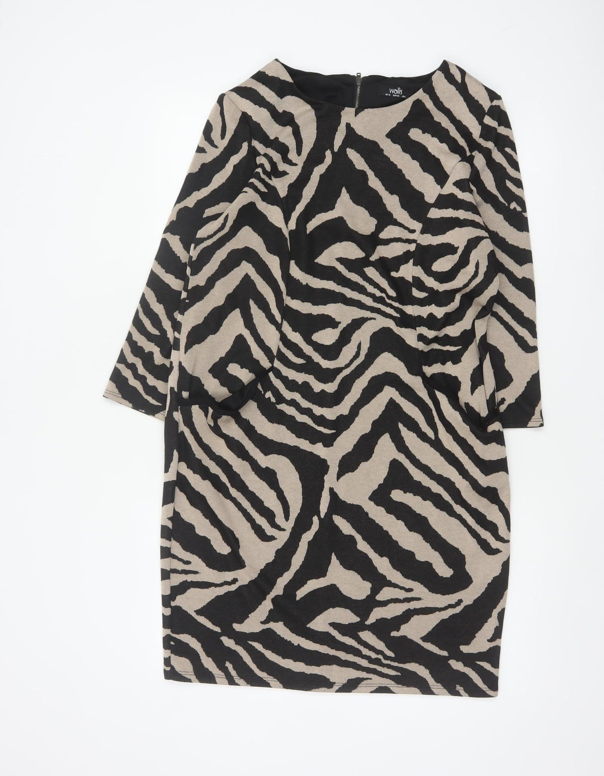 Wallis Women Black Beige Zebra Print Belted Sheath Dress UK 12