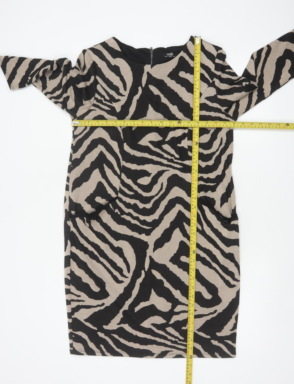 Wallis Women Black Beige Zebra Print Belted Sheath Dress UK 12