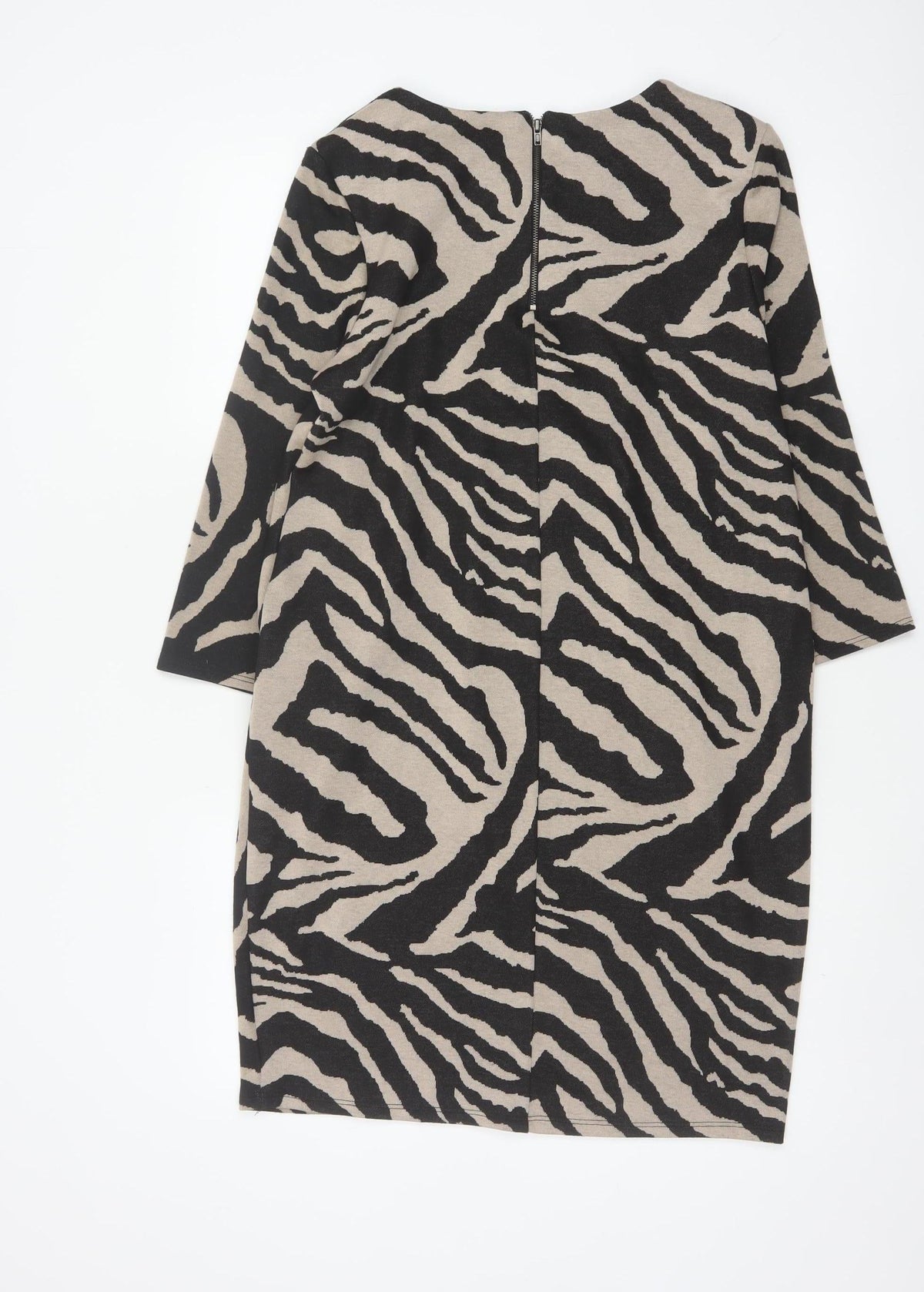 Wallis Women Black Beige Zebra Print Belted Sheath Dress UK 12