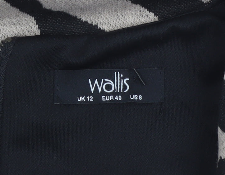 Wallis Women Black Beige Zebra Print Belted Sheath Dress UK 12