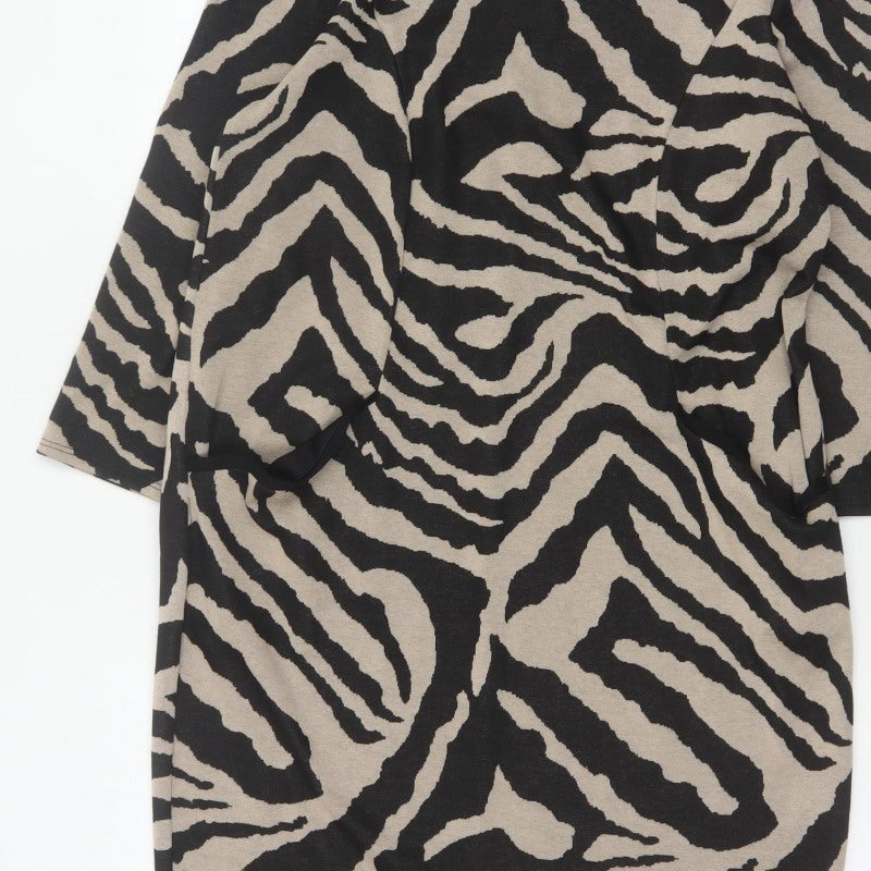 Wallis Women Black Beige Zebra Print Belted Sheath Dress UK 12