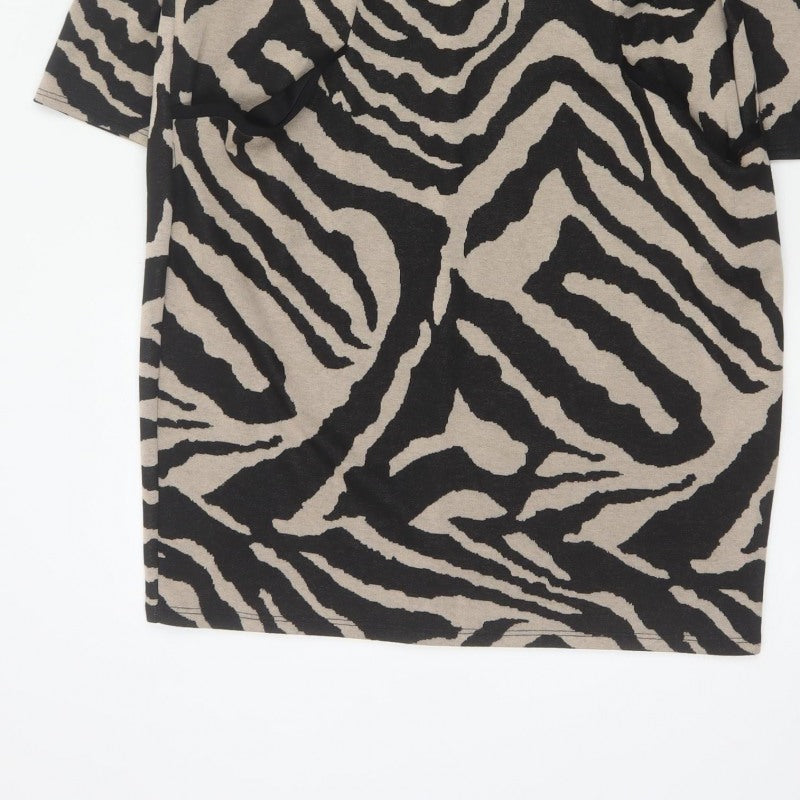 Wallis Women Black Beige Zebra Print Belted Sheath Dress UK 12