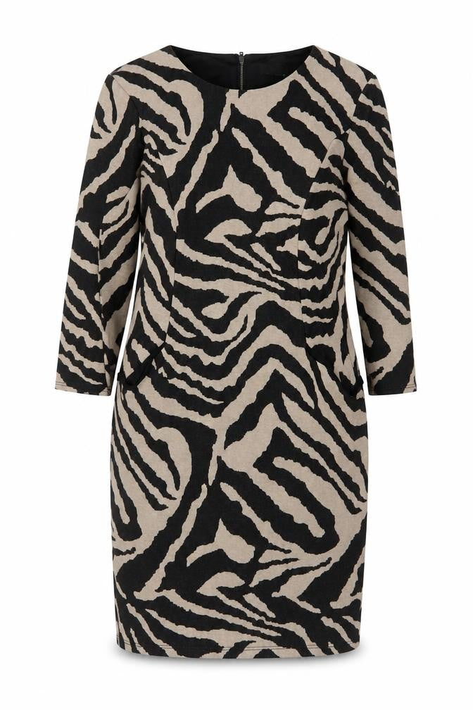 Wallis Women Black Beige Zebra Print Belted Sheath Dress UK 12