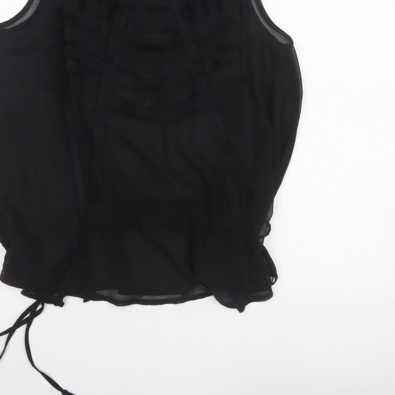 Next Women’s Black UK 12 Basic Sleeveless Ruffle Tassel Blouse