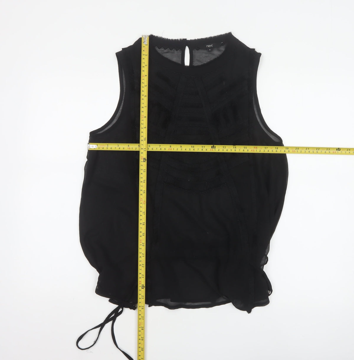 Next Women’s Black UK 12 Basic Sleeveless Ruffle Tassel Blouse