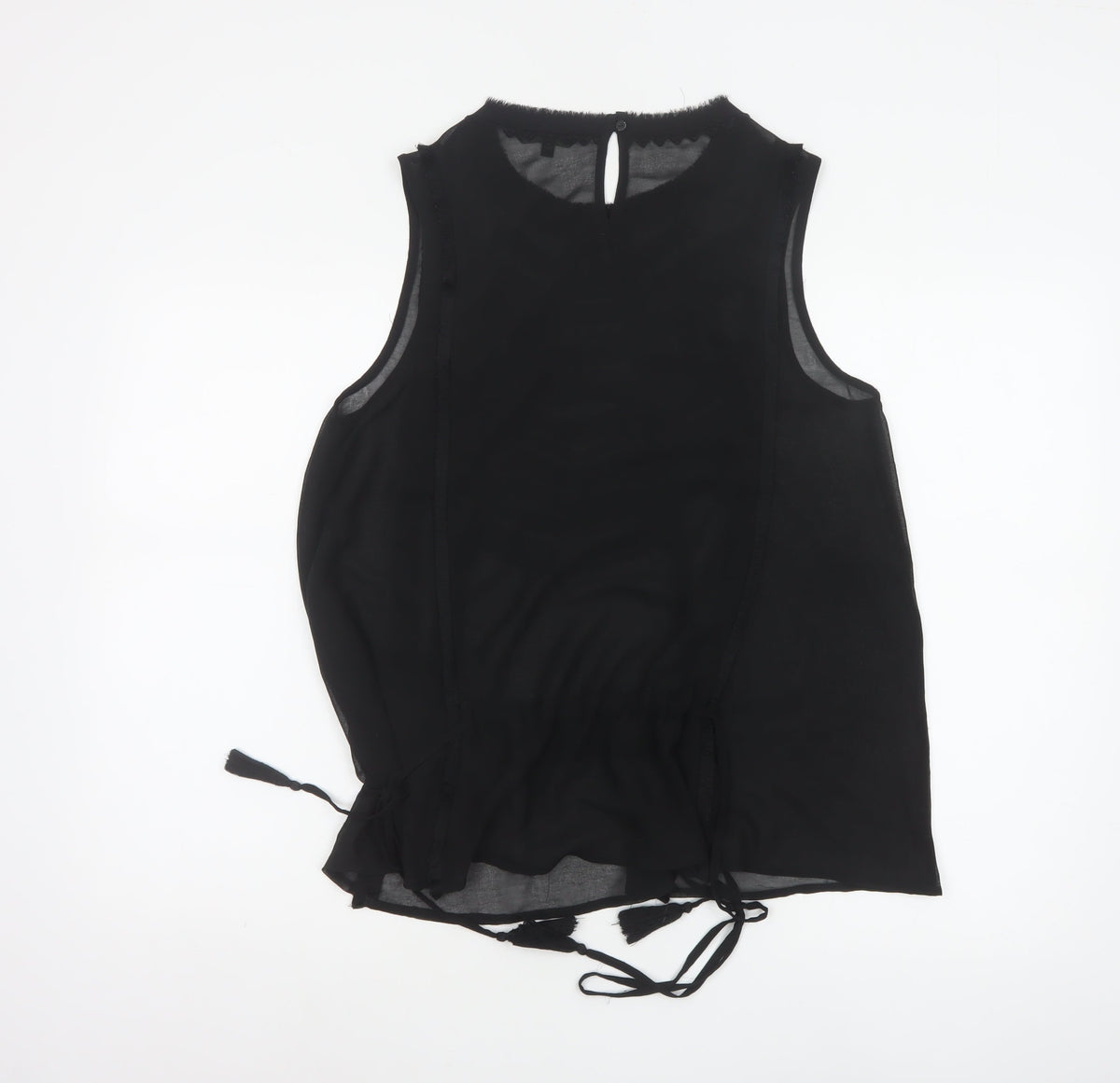 Next Women’s Black UK 12 Basic Sleeveless Ruffle Tassel Blouse