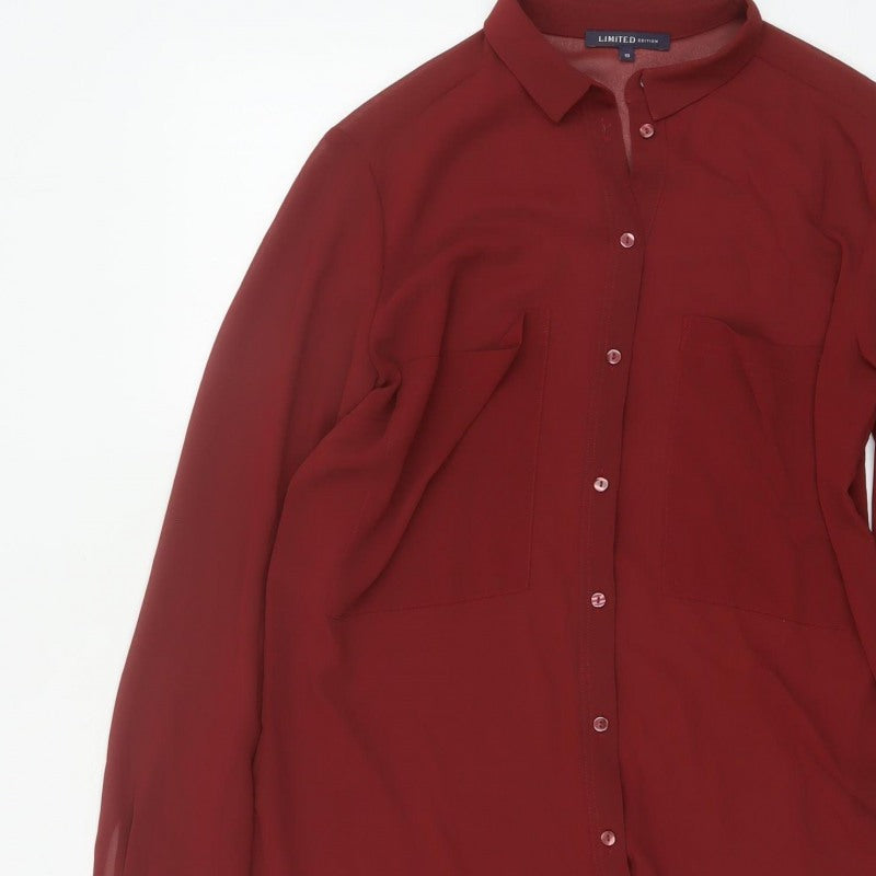M&S Limited Edition Women Red Size 10 Chiffon Tunic Button-Up Shirt