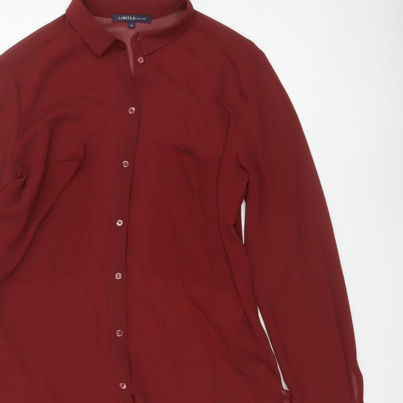 M&S Limited Edition Women Red Size 10 Chiffon Tunic Button-Up Shirt