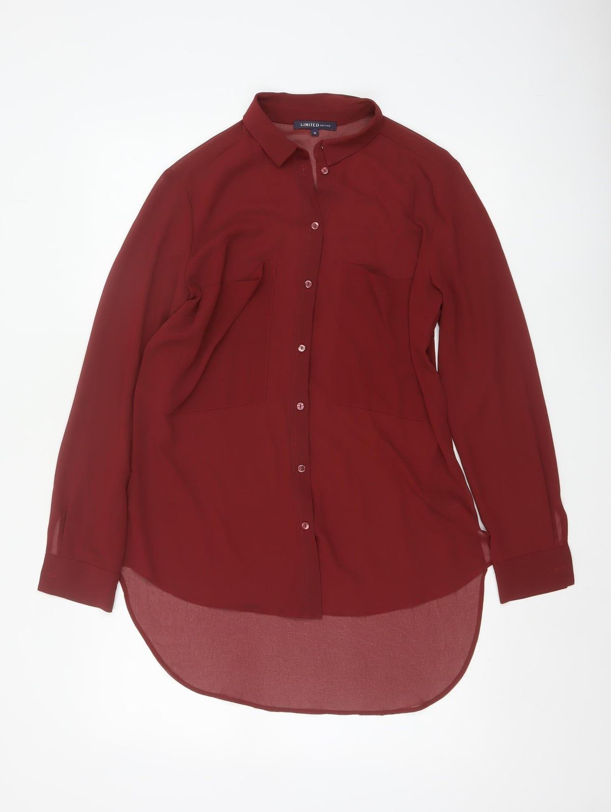 M&S Limited Edition Women Red Size 10 Chiffon Tunic Button-Up Shirt