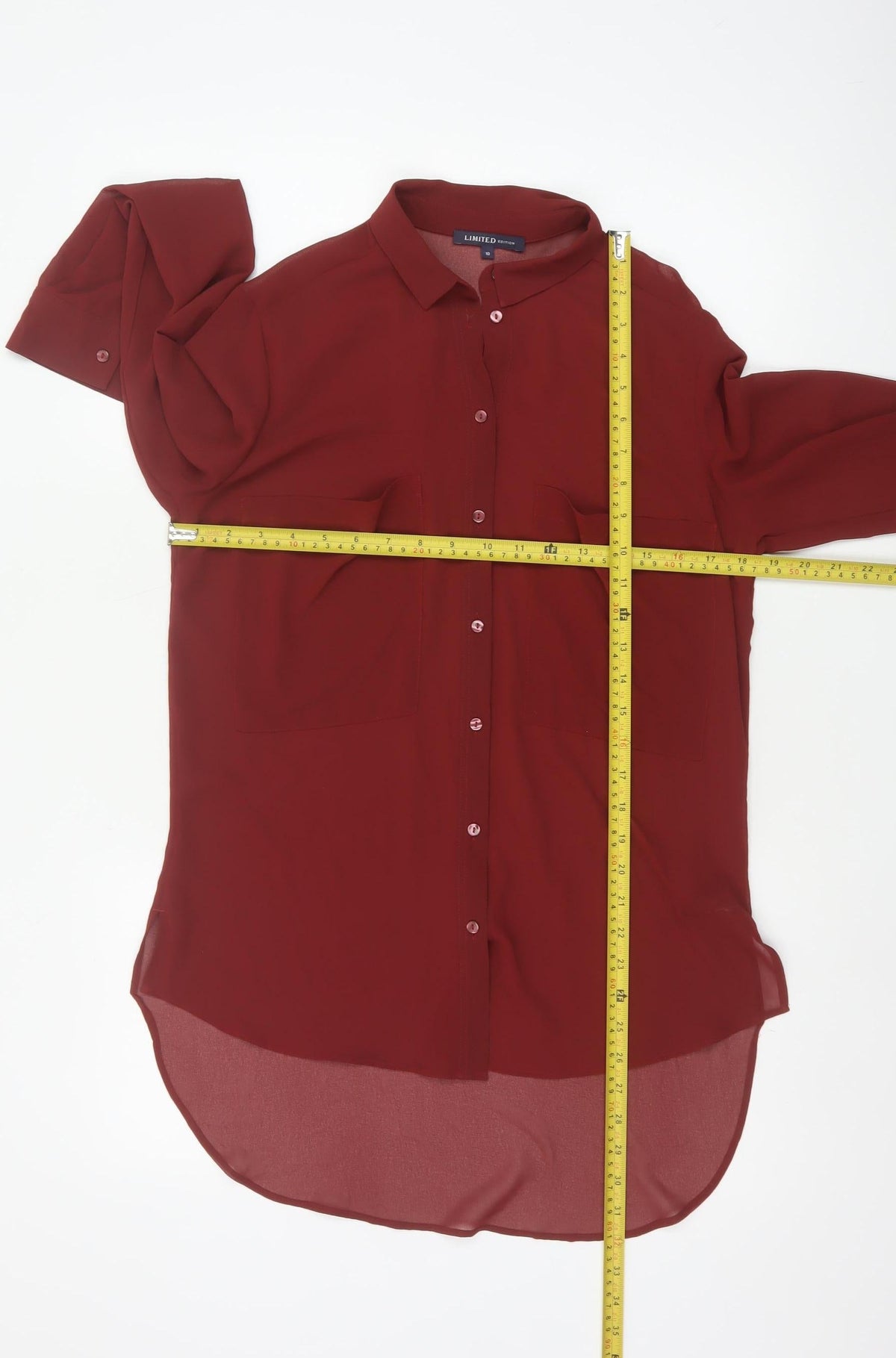 M&S Limited Edition Women Red Size 10 Chiffon Tunic Button-Up Shirt