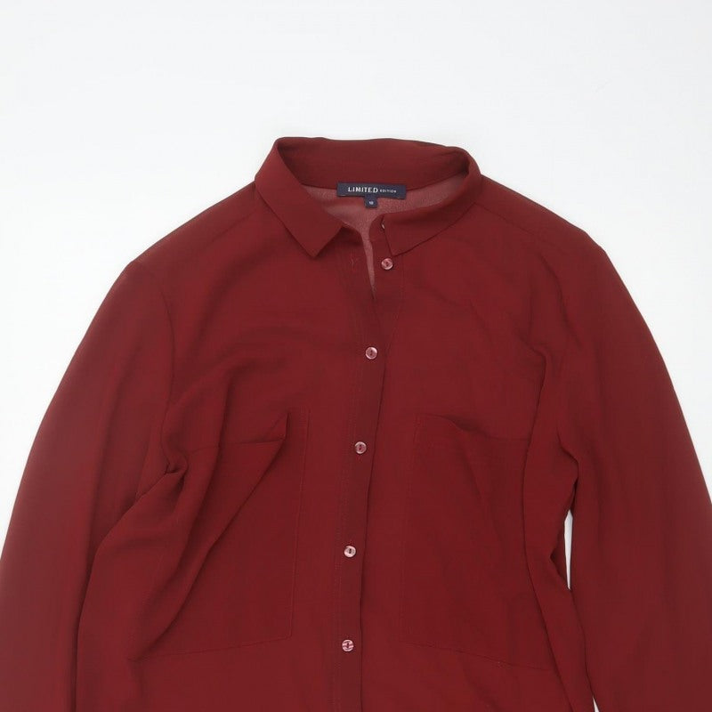 M&S Limited Edition Women Red Size 10 Chiffon Tunic Button-Up Shirt