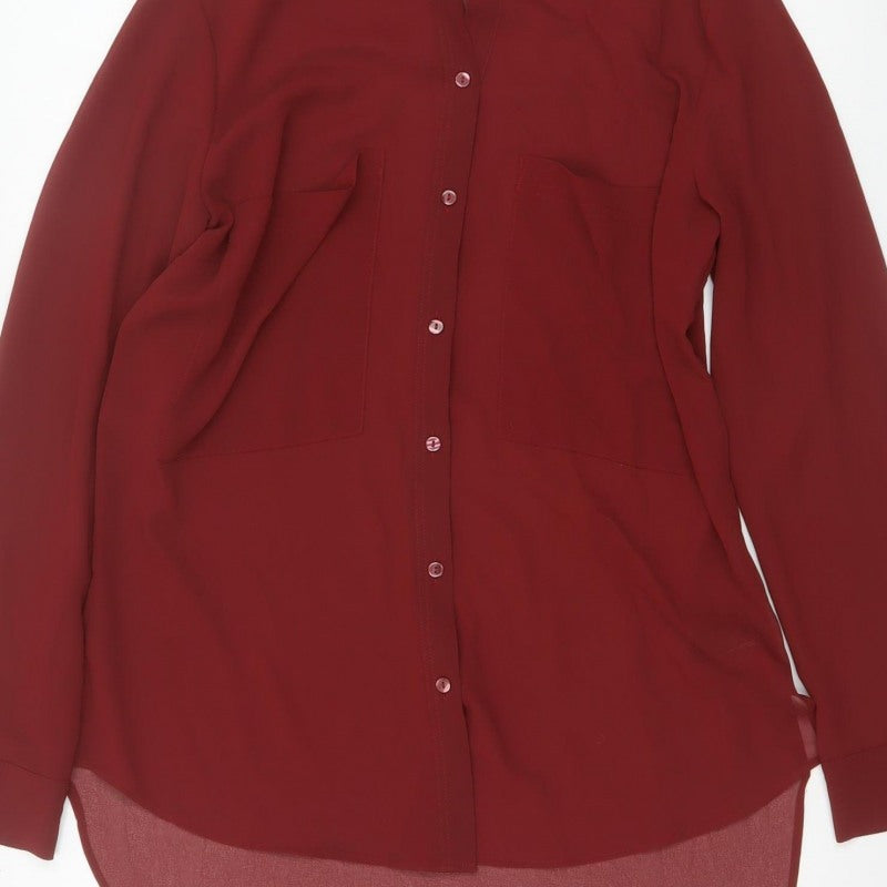 M&S Limited Edition Women Red Size 10 Chiffon Tunic Button-Up Shirt