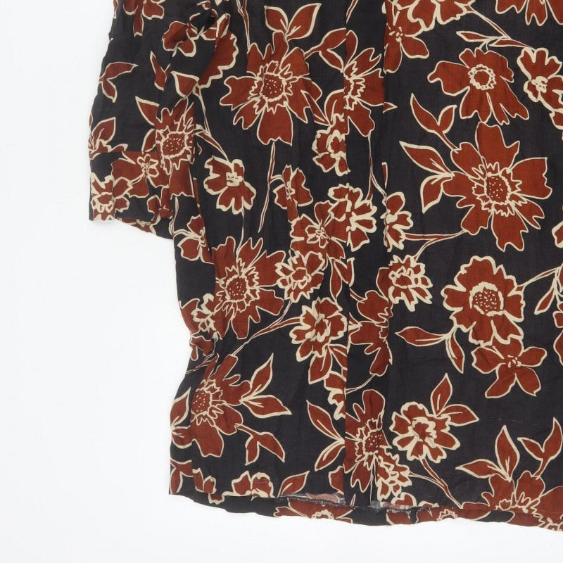 Zara Basic Women’s Black Floral V-Neck 3/4 Sleeve Tunic Blouse M