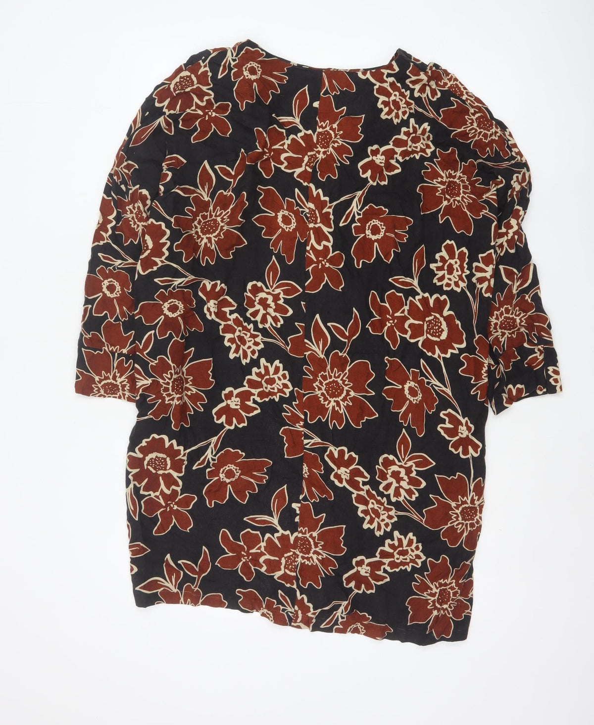 Zara Basic Women’s Black Floral V-Neck 3/4 Sleeve Tunic Blouse M