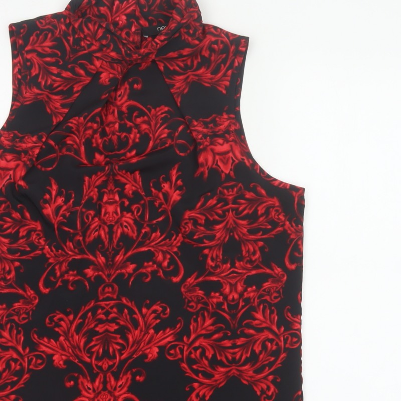 Next Women Black Red Floral High Neck Sleeveless Zip Blouse UK 8