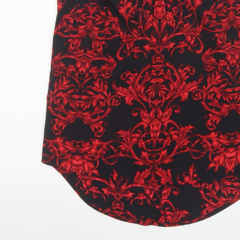 Next Women Black Red Floral High Neck Sleeveless Zip Blouse UK 8