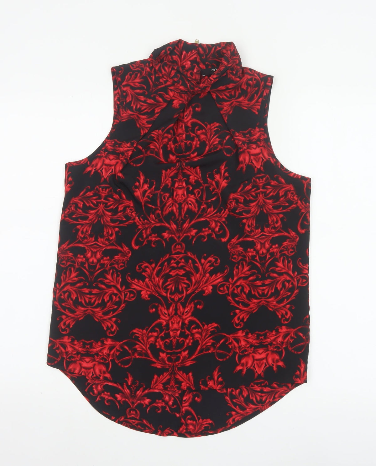 Next Women Black Red Floral High Neck Sleeveless Zip Blouse UK 8