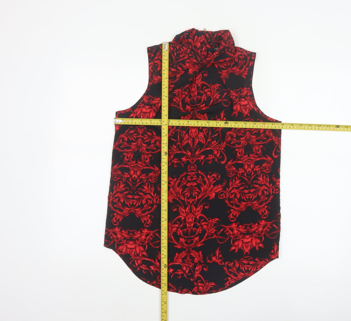 Next Women Black Red Floral High Neck Sleeveless Zip Blouse UK 8