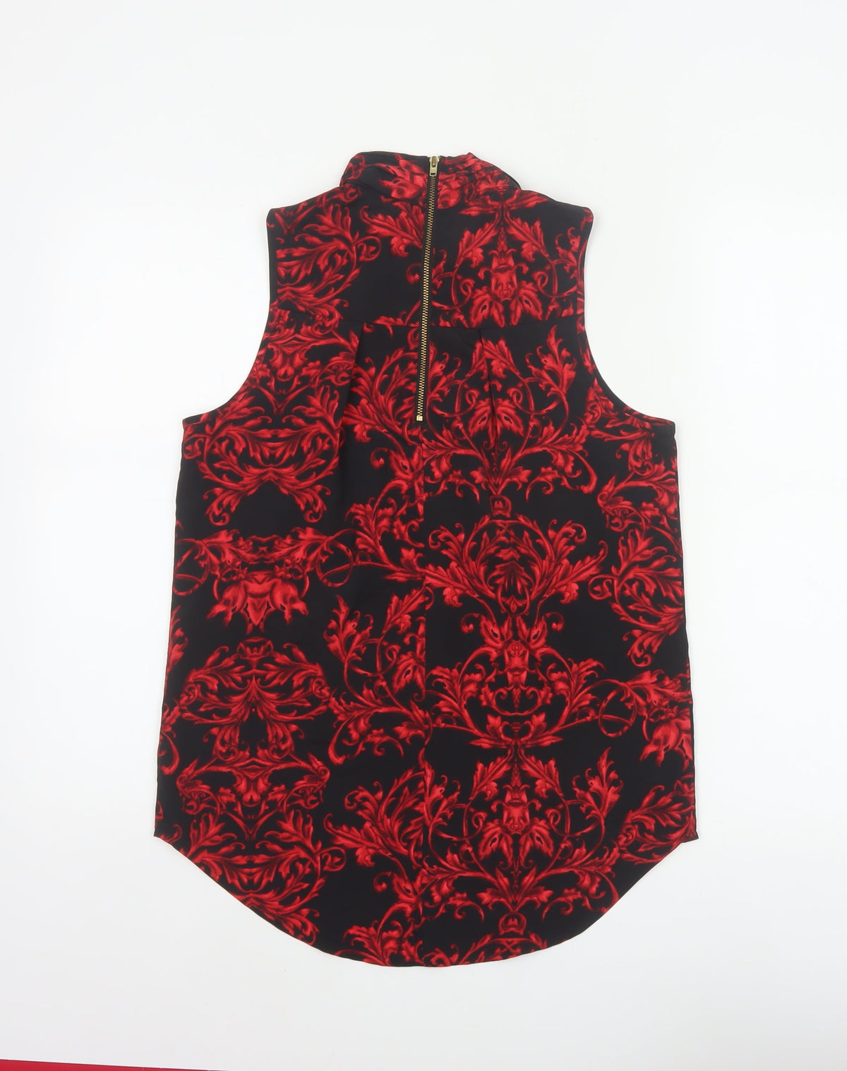 Next Women Black Red Floral High Neck Sleeveless Zip Blouse UK 8
