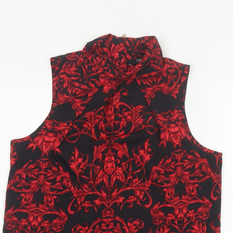 Next Women Black Red Floral High Neck Sleeveless Zip Blouse UK 8