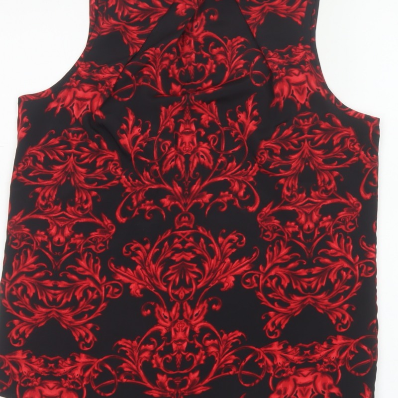 Next Women Black Red Floral High Neck Sleeveless Zip Blouse UK 8