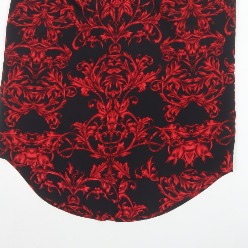 Next Women Black Red Floral High Neck Sleeveless Zip Blouse UK 8