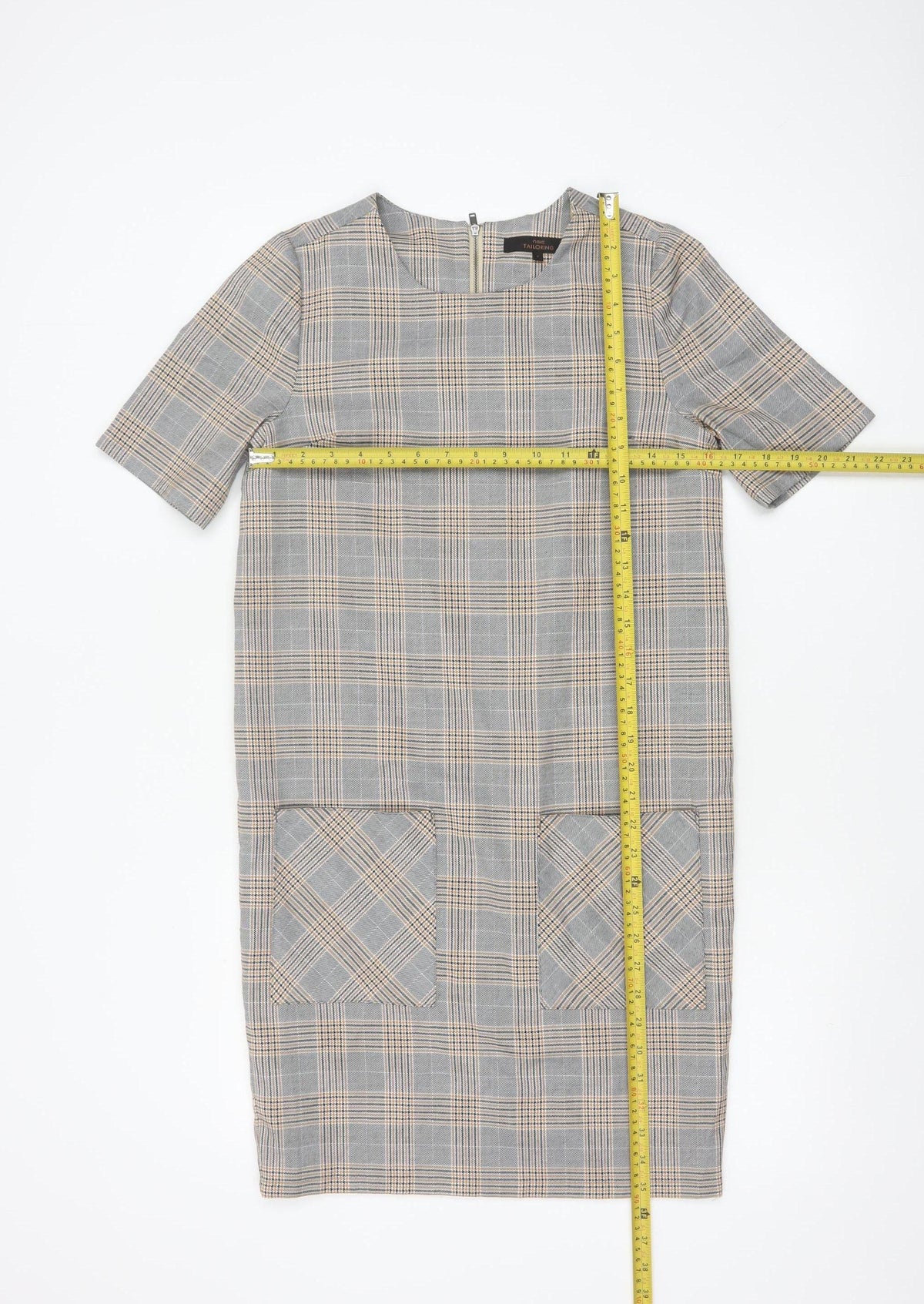 Next Tailoring Women Grey Check Pencil Dress UK 6 Square Neck Pockets