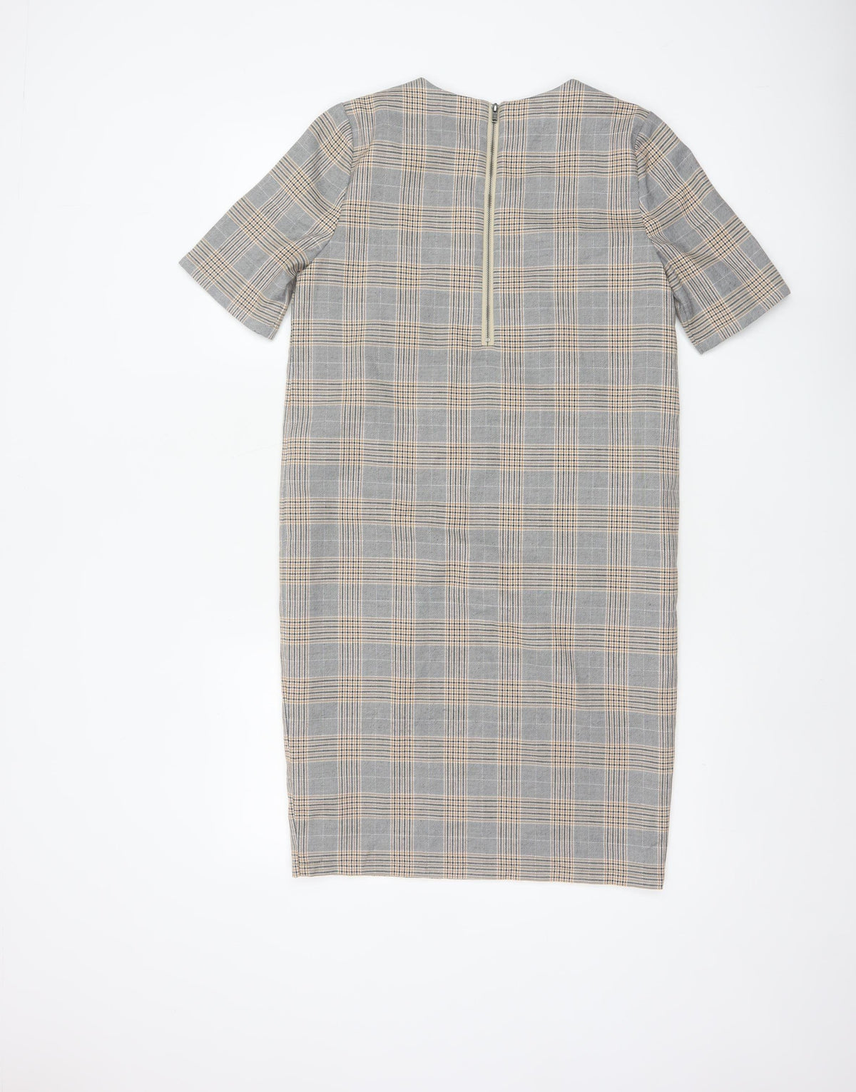 Next Tailoring Women Grey Check Pencil Dress UK 6 Square Neck Pockets
