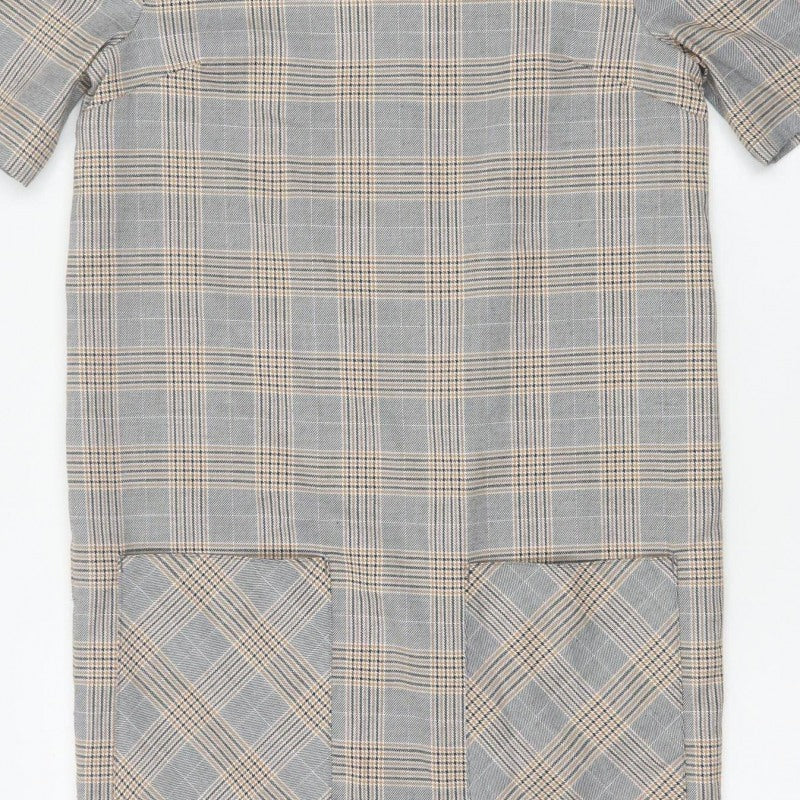 Next Tailoring Women Grey Check Pencil Dress UK 6 Square Neck Pockets