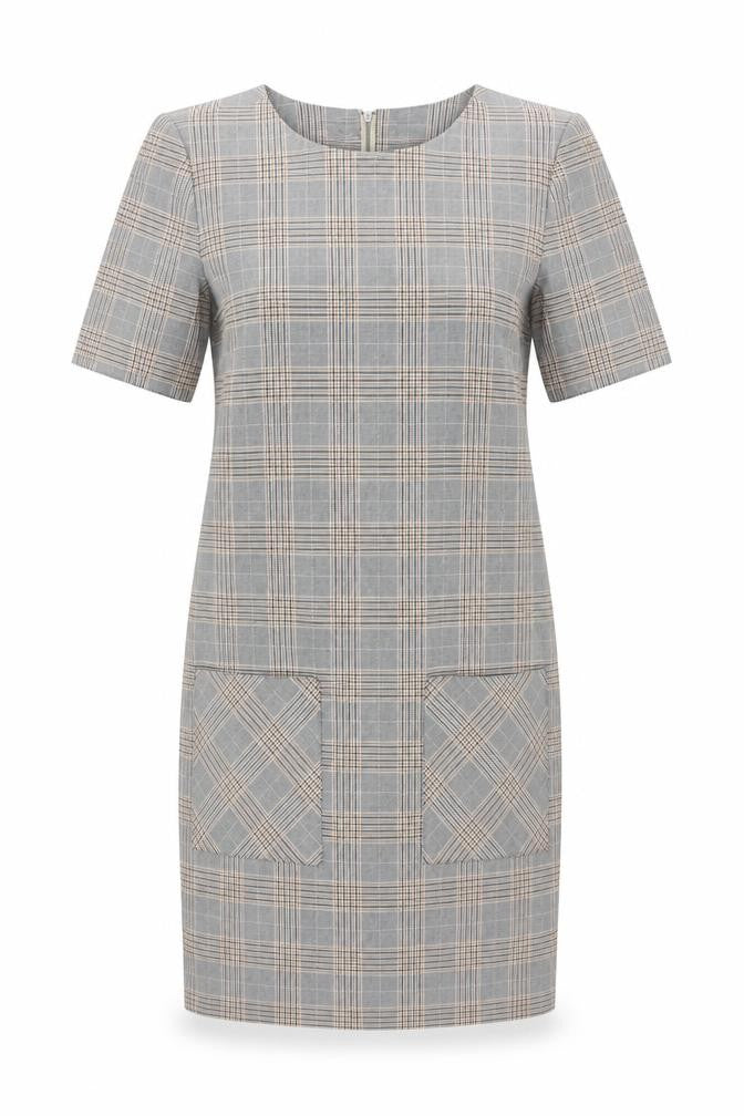 Next Tailoring Women Grey Check Pencil Dress UK 6 Square Neck Pockets