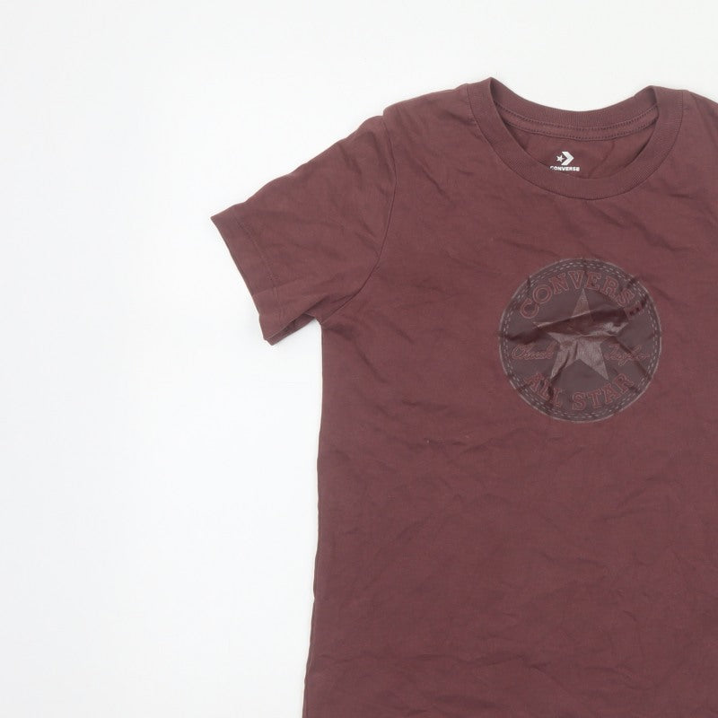 Converse Boys Brown XS Logo Graphic Print Basic Short Sleeve T-Shirt
