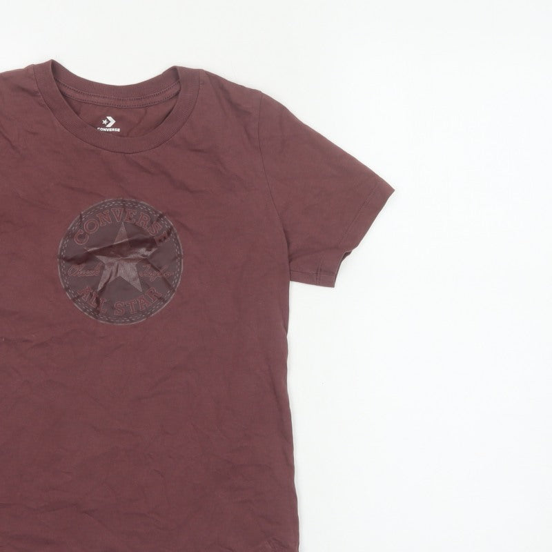 Converse Boys Brown XS Logo Graphic Print Basic Short Sleeve T-Shirt