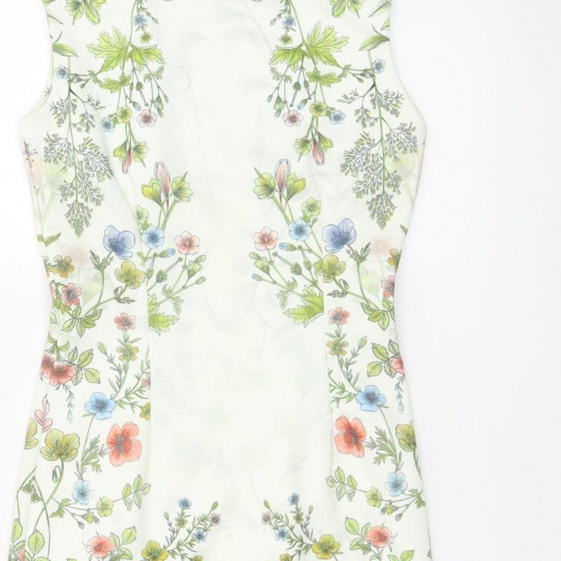 Next Women Ivory Floral Sheath Knee Length Cap Sleeve Dress UK 6