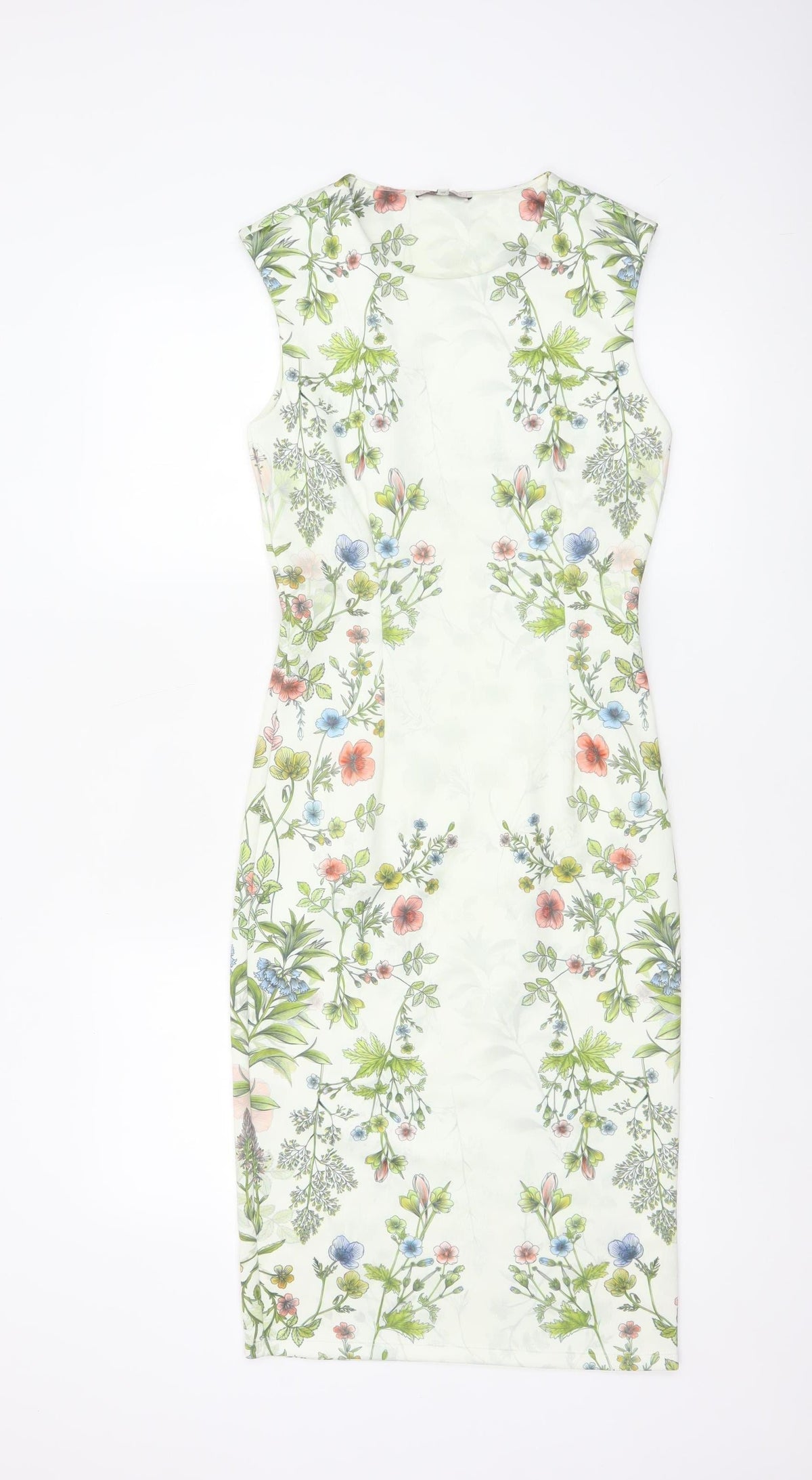 Next Women Ivory Floral Sheath Knee Length Cap Sleeve Dress UK 6
