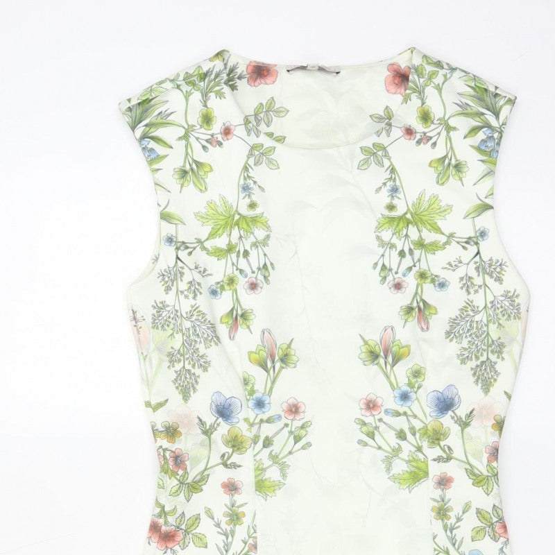 Next Women Ivory Floral Sheath Knee Length Cap Sleeve Dress UK 6