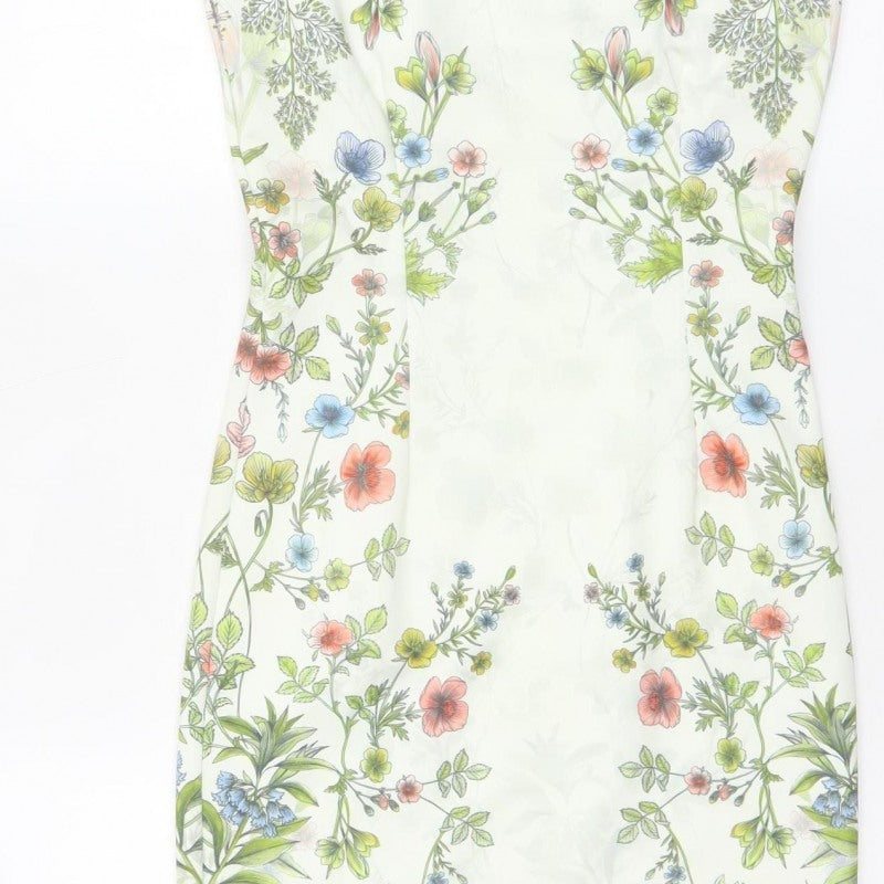 Next Women Ivory Floral Sheath Knee Length Cap Sleeve Dress UK 6