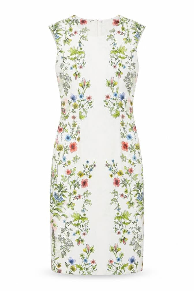 Next Women Ivory Floral Sheath Knee Length Cap Sleeve Dress UK 6