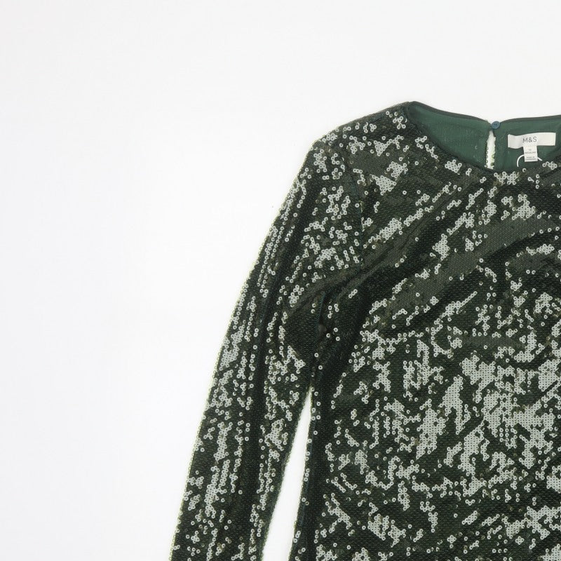 Marks and Spencer Women Green Sequin Long Sleeve Blouse Size 12