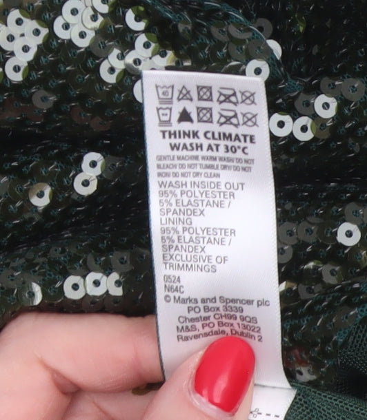 Marks and Spencer Women Green Sequin Long Sleeve Blouse Size 12