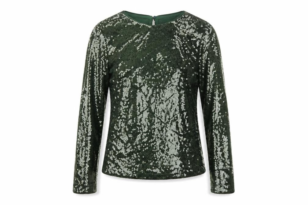Marks and Spencer Women Green Sequin Long Sleeve Blouse Size 12