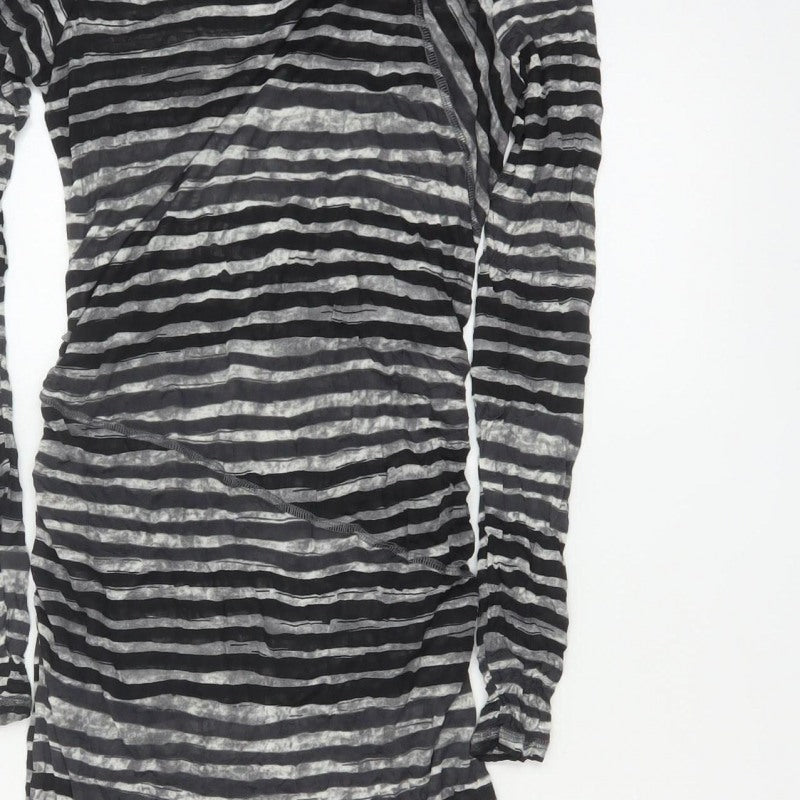 Sandwich Women Black Grey Striped Long Sleeve Maxi Dress Size L