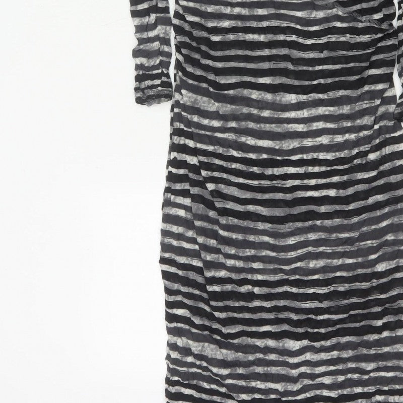 Sandwich Women Black Grey Striped Long Sleeve Maxi Dress Size L