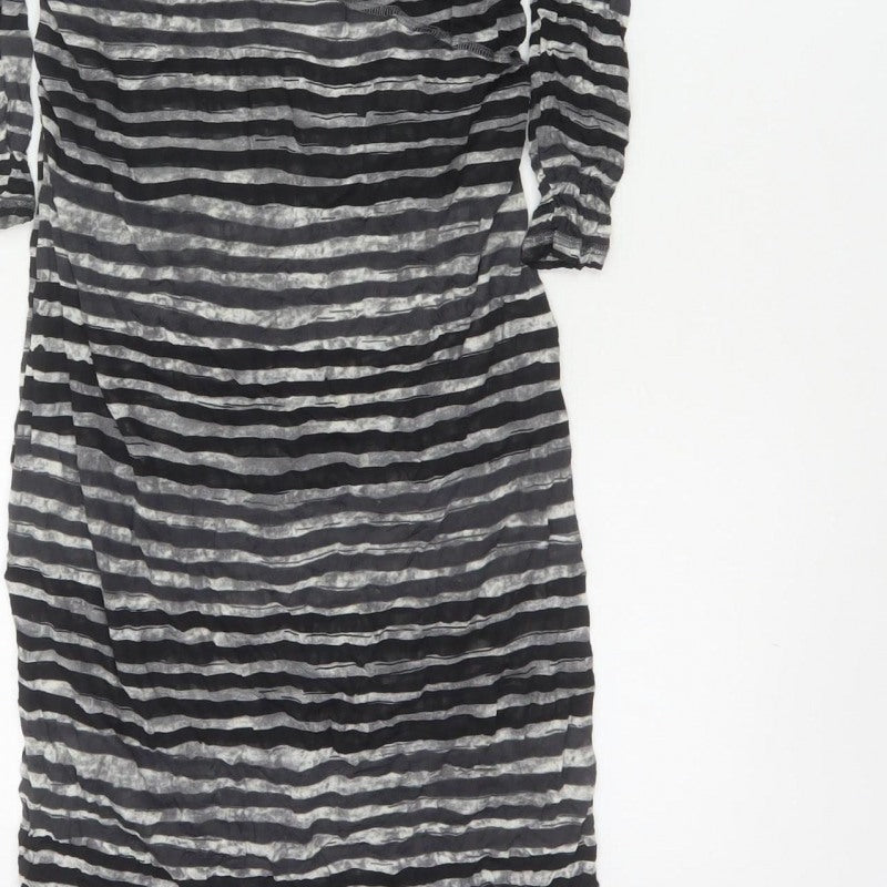 Sandwich Women Black Grey Striped Long Sleeve Maxi Dress Size L