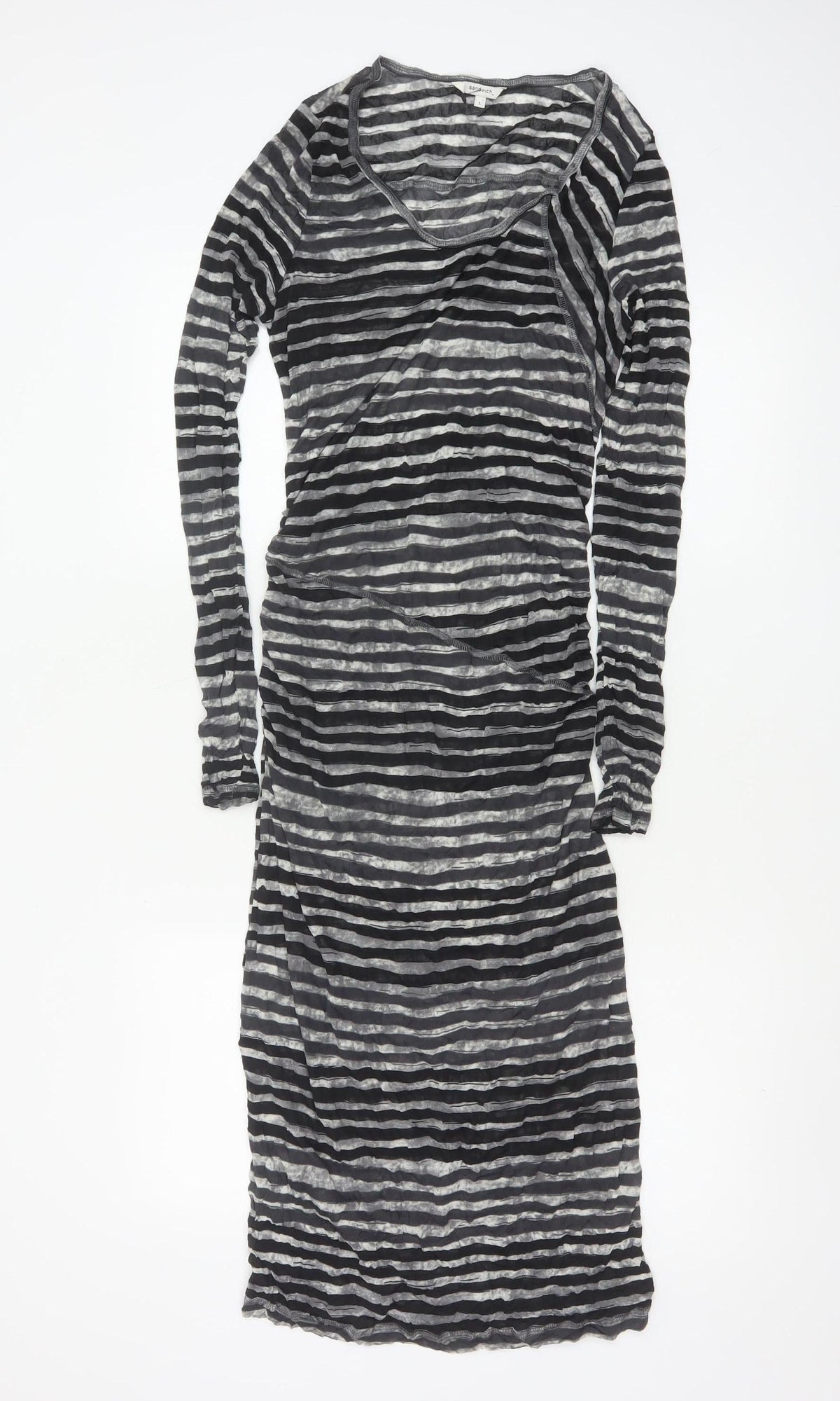 Sandwich Women Black Grey Striped Long Sleeve Maxi Dress Size L