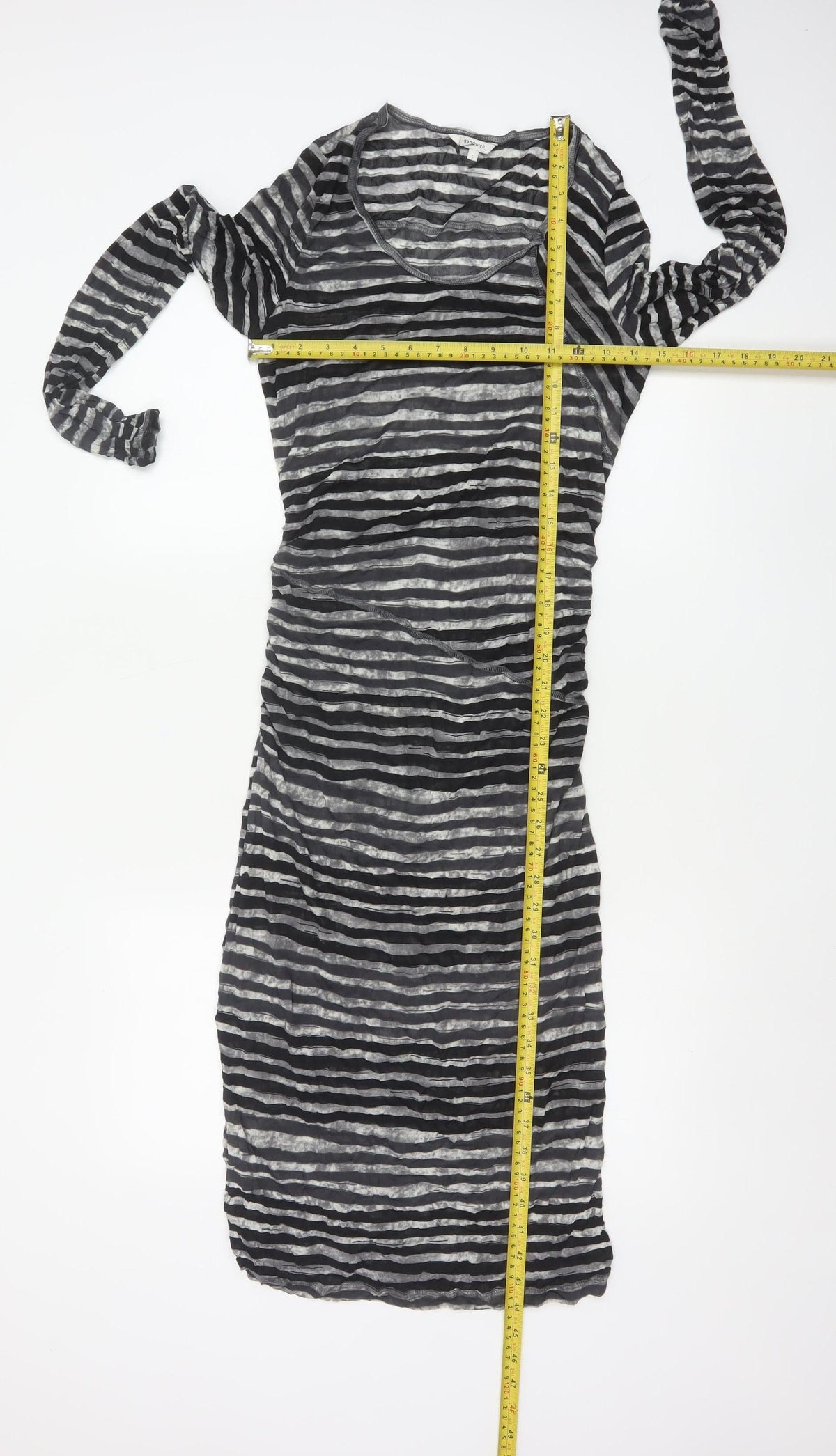 Sandwich Women Black Grey Striped Long Sleeve Maxi Dress Size L