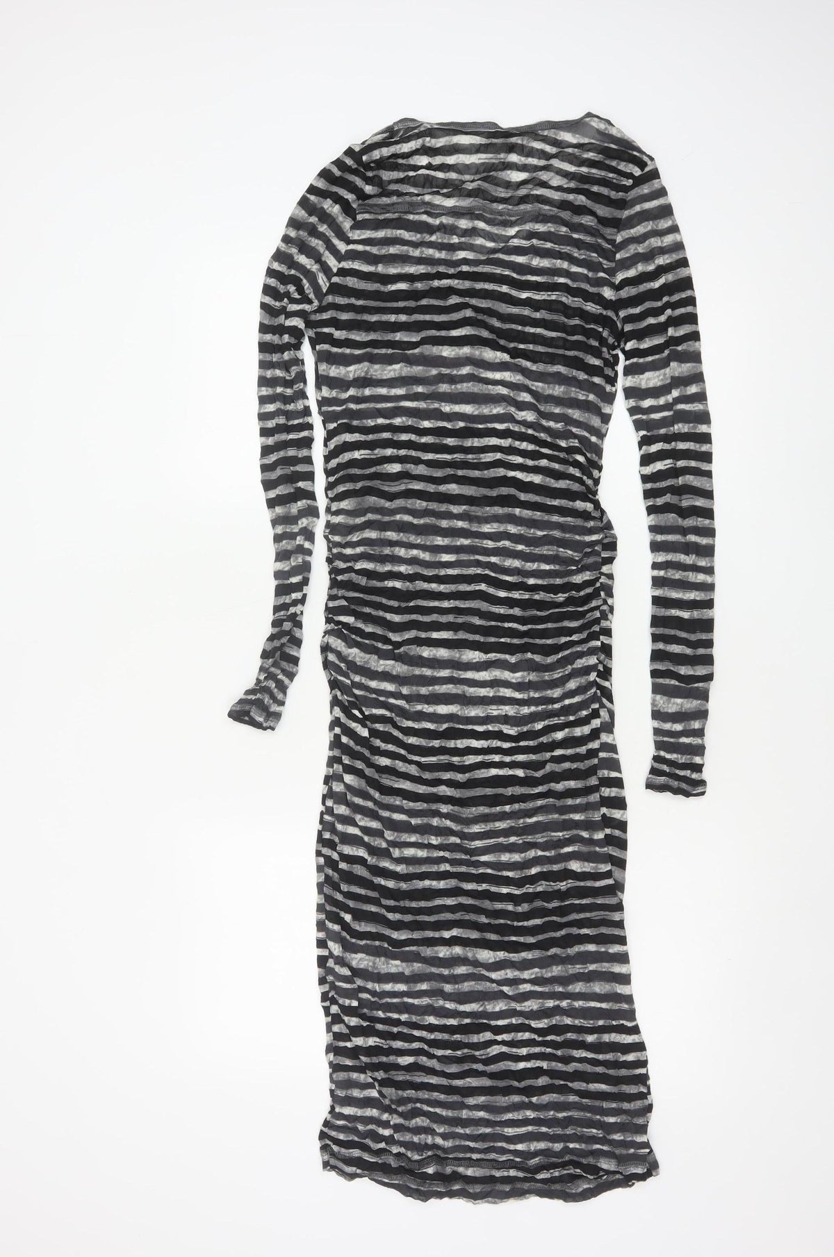 Sandwich Women Black Grey Striped Long Sleeve Maxi Dress Size L