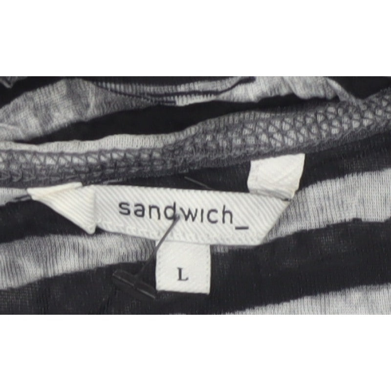 Sandwich Women Black Grey Striped Long Sleeve Maxi Dress Size L