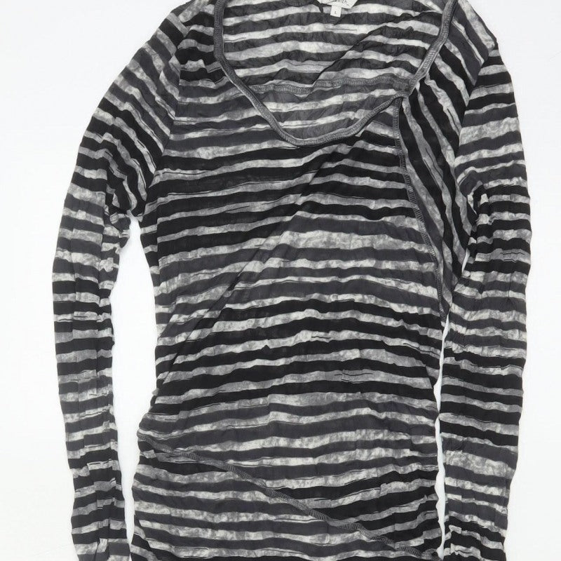 Sandwich Women Black Grey Striped Long Sleeve Maxi Dress Size L