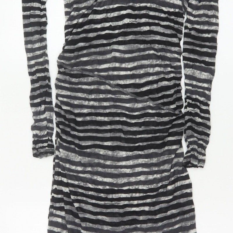 Sandwich Women Black Grey Striped Long Sleeve Maxi Dress Size L